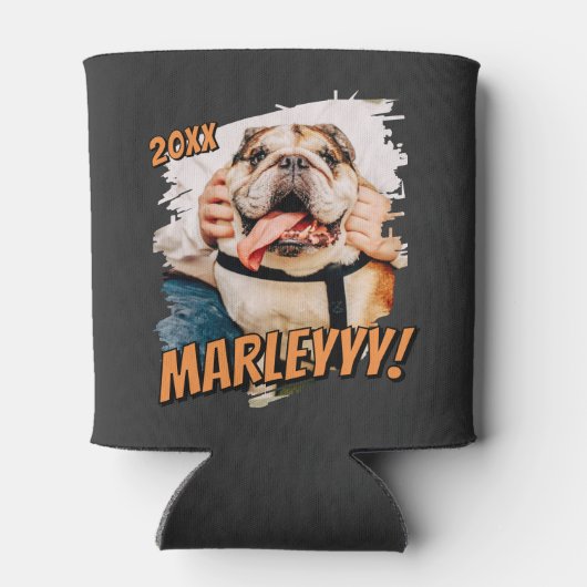 Modern Comic Simple Grunge Custom Pet Photo 缶クーラー (裏面)