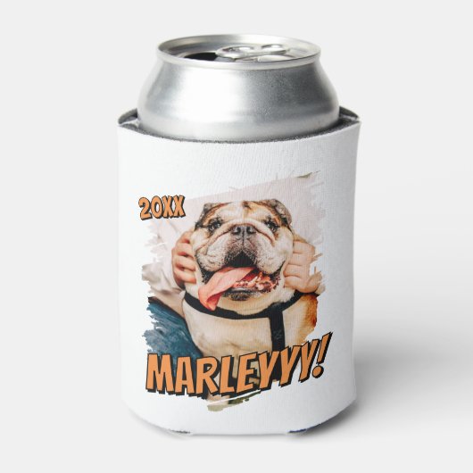 Modern Comic Simple Grunge Custom Pet Photo 缶クーラー (缶正面)