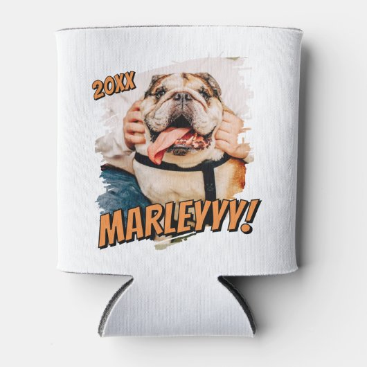 Modern Comic Simple Grunge Custom Pet Photo 缶クーラー (正面)