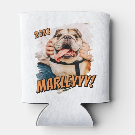 Modern Comic Simple Grunge Custom Pet Photo 缶クーラー (裏面)