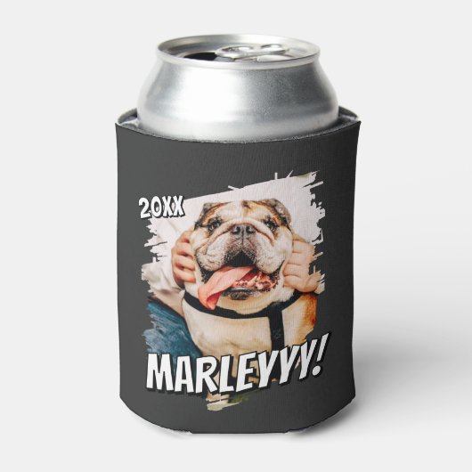 Modern Comic Simple Grunge Custom Pet Photo 缶クーラー (缶正面)