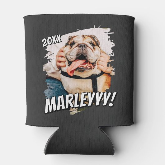 Modern Comic Simple Grunge Custom Pet Photo 缶クーラー (裏面)