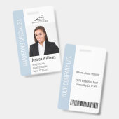 Modern Company Employee Photo Logo Name Dusty Blue バッジ (正面&裏面)