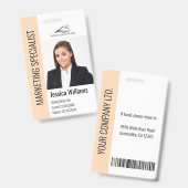 Modern Company Employee Photo Logo Name Peach ID バッジ (正面＆裏面)