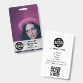 Modern Company ID Card with Photo & QR Code バッジ (Front & Back)