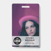 Modern Company ID Card with Photo & QR Code バッジ (Front)