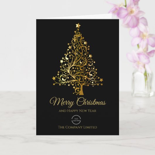 Modern Company Logo Black & Gold Christmas  カード (蘭)