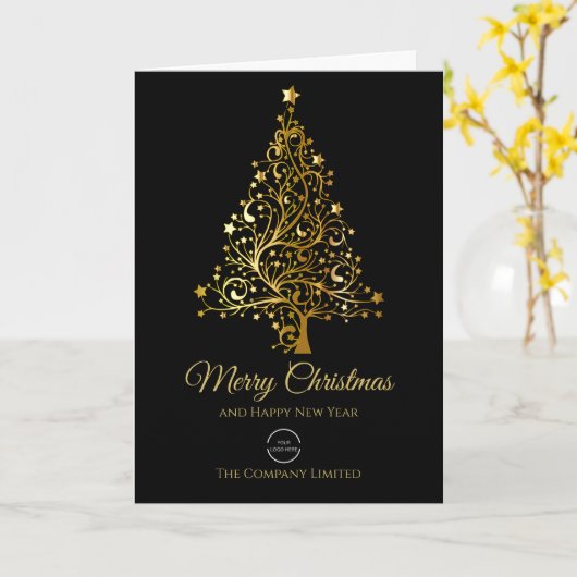 Modern Company Logo Black & Gold Christmas  カード (黄色い花)