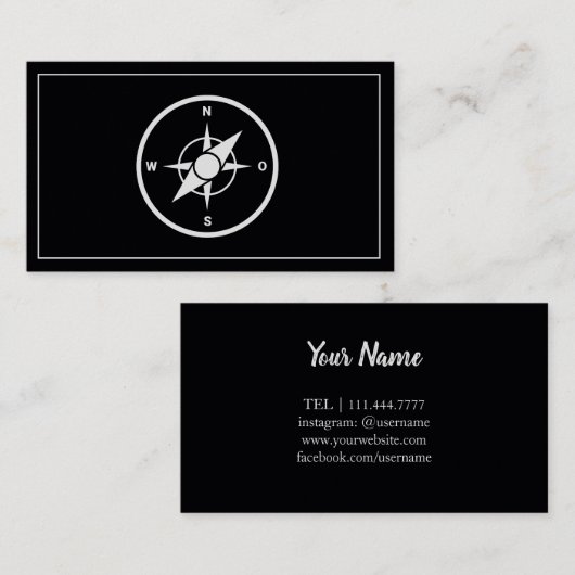 Modern Compass Gold Nautical Business Card 名刺 (正面/裏面)