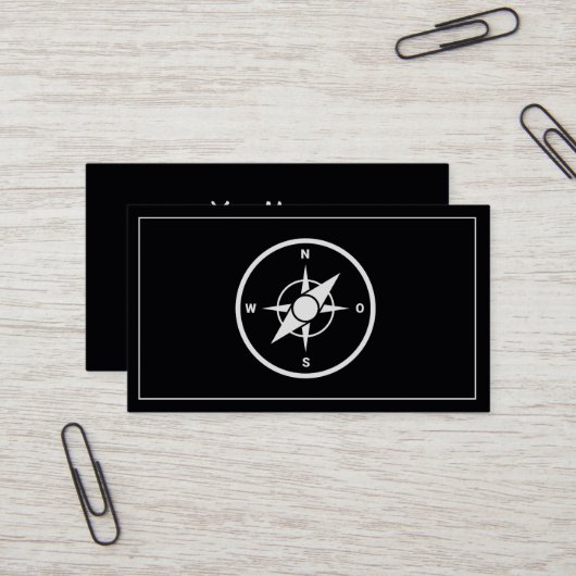 Modern Compass Gold Nautical Business Card 名刺 (正面/裏面インサイチュ)