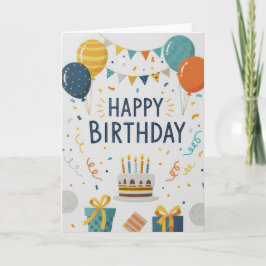 Modern Confetti & Balloons Happy Birthday Card カード