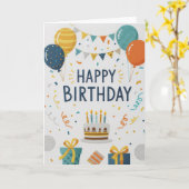 Modern Confetti & Balloons Happy Birthday Card カード (黄色い花)