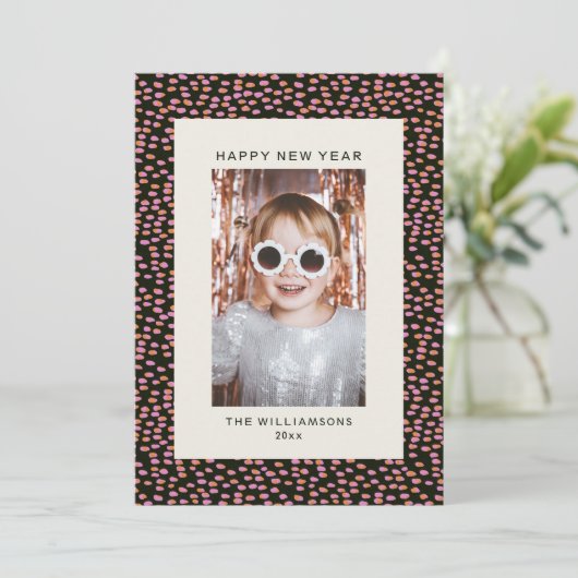 Modern Confetti Dots Festive New Year シーズンカード (スタンド正面)