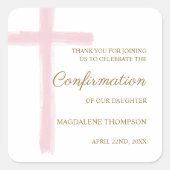 Modern Confirmation Pink Cross Thank You スクエアシール (正面)
