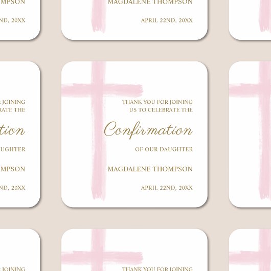 Modern Confirmation Pink Cross Thank You スクエアシール