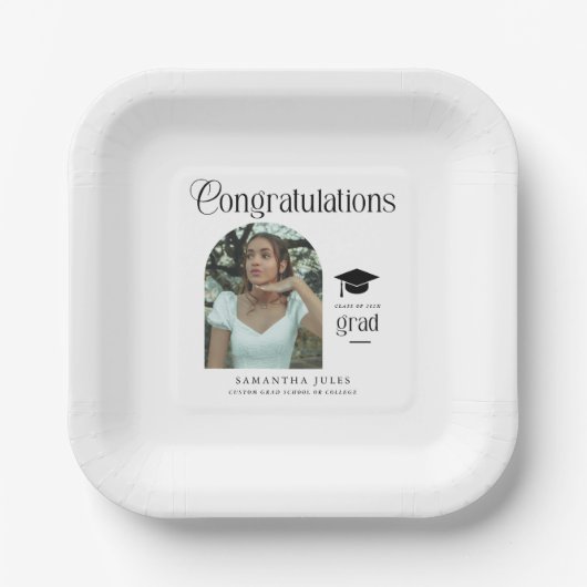 Modern Congratulations Grad Photo Graduation Arch ペーパープレート (正面)