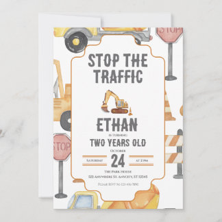 Modern Construction Birthday Invite Child Toddler 招待状