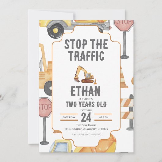 Modern Construction Birthday Invite Child Toddler 招待状 (正面)