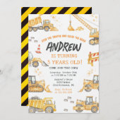 Modern Construction Birthday Party 招待状 (正面/裏面)