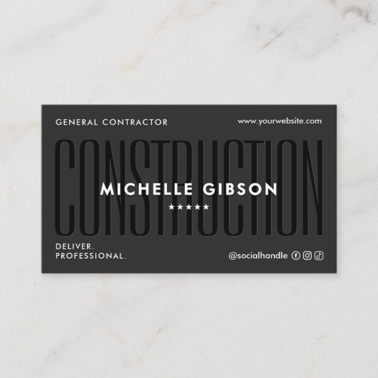 Modern Construction Contractor Engineer Black 名刺 (正面)