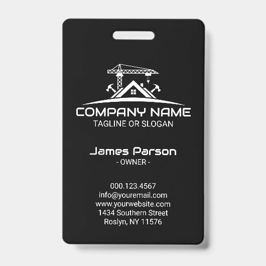 Modern Construction Crane Hammer House Logo バッジ (正面)