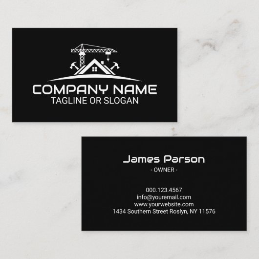 Modern Construction Crane Hammer House Logo 名刺 (正面/裏面)