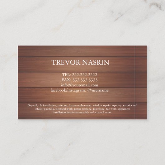 Modern Construction Handyman Carpenter Tools Wood  名刺 (裏面)