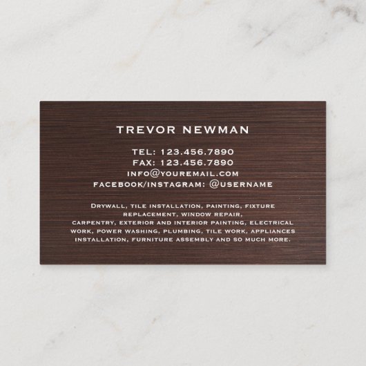 Modern Construction Handyman Tools Wood 名刺 (裏面)