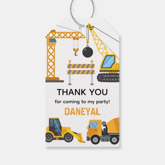 Modern Construction Simple Kid's Birthday ギフトタグ (裏面)