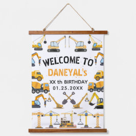 Modern Construction Simple Kid's Birthday 吊り下げ型タペストリー