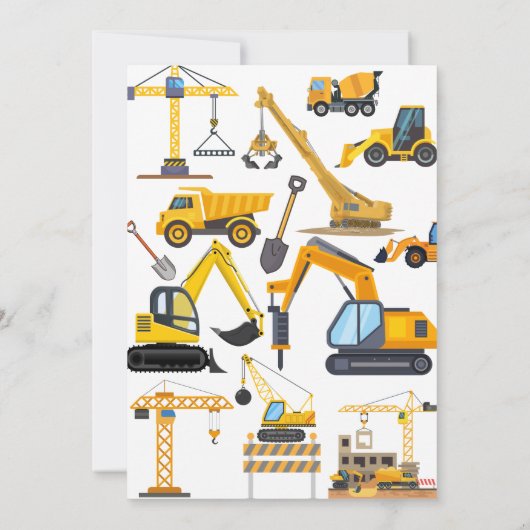 Modern Construction Simple Kid's Birthday 招待状 (裏面)