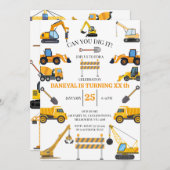 Modern Construction Simple Kid's Birthday 招待状 (正面/裏面)