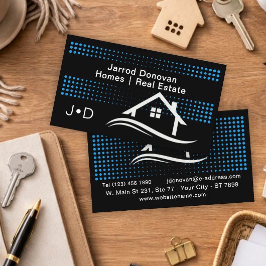 Modern Contemporary Azure Blue White Real Estate  名刺