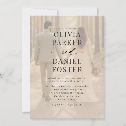 Modern Contemporary Photo Overlay Wedding 招待状 (正面)