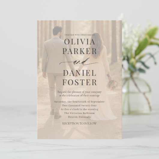 Modern Contemporary Photo Overlay Wedding 招待状 (スタンド正面)