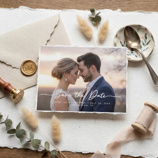  Modern contemporary save the date photo wedding ポストカード