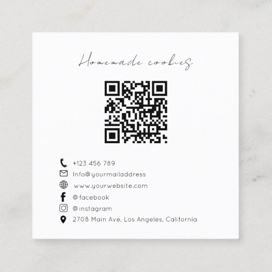 Modern Cookies Bakery Business Card with QR Code スクエア名刺 (裏面)