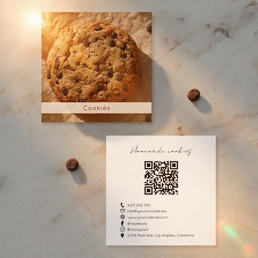 Modern Cookies Bakery Business Card with QR Code スクエア名刺