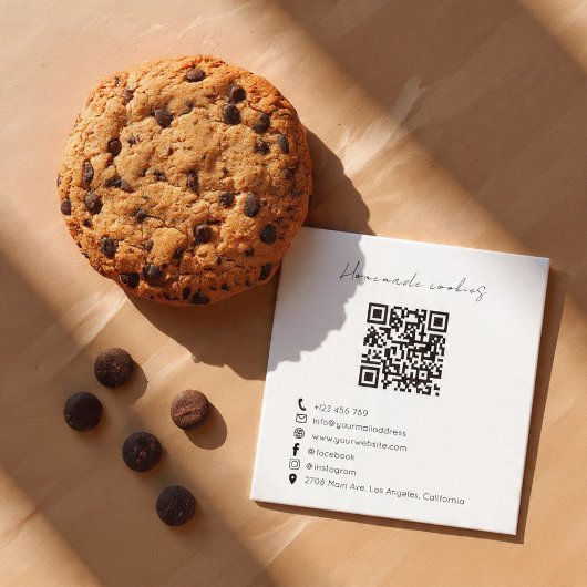 Modern Cookies Bakery Business Card with QR Code スクエア名刺