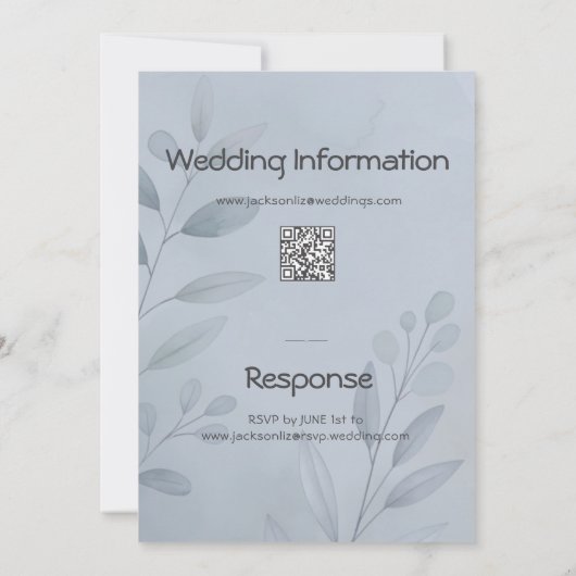 Modern Cool Blue Botanical Typography Wedding   招待状 (裏面)