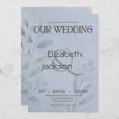 Modern Cool Blue Botanical Typography Wedding   招待状 (正面/裏面)