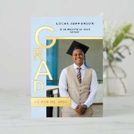 Modern Cool Blue Graduation Announcement Gold foil 箔シーズンカード