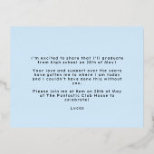 Modern Cool Blue Graduation Party Invitation Gold 箔招待状ポストカード (裏面)