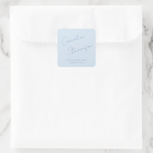 Modern Cool Blue Script Personalized Graduation スクエアシール (バッグ)