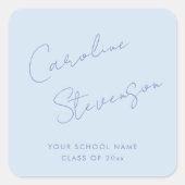 Modern Cool Blue Script Personalized Graduation スクエアシール (正面)
