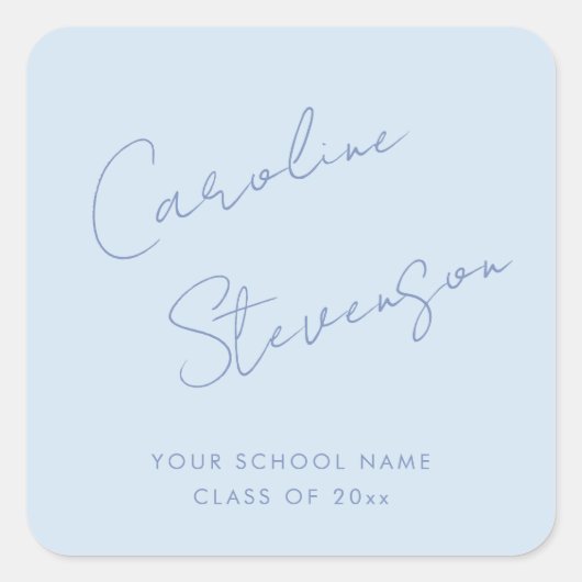 Modern Cool Blue Script Personalized Graduation スクエアシール (正面)