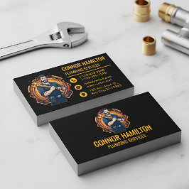 Modern Cool Cartoon Plumber Blue Orange 名刺