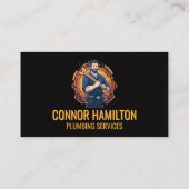 Modern Cool Cartoon Plumber Blue Orange 名刺 (裏面)