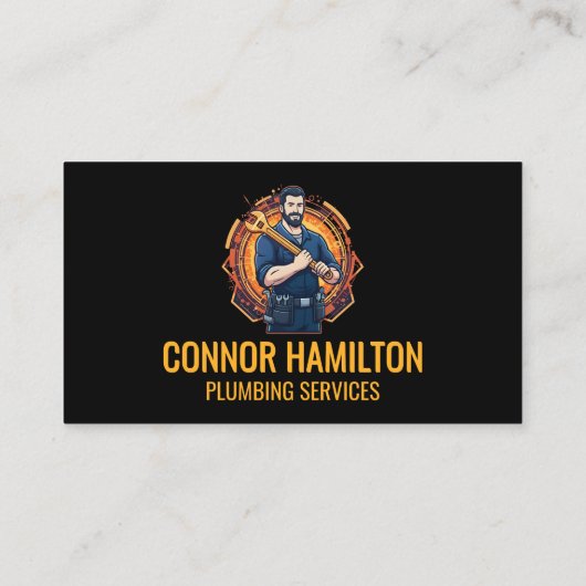 Modern Cool Cartoon Plumber Blue Orange 名刺 (裏面)