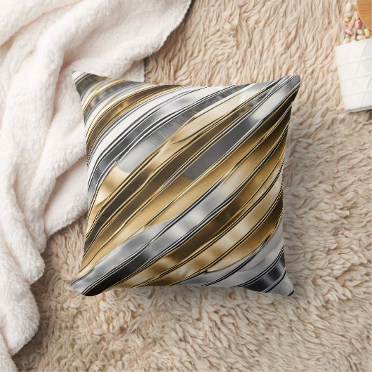 Modern, cool, chic, silver and gold stripe pattern クッション (ブランケット)